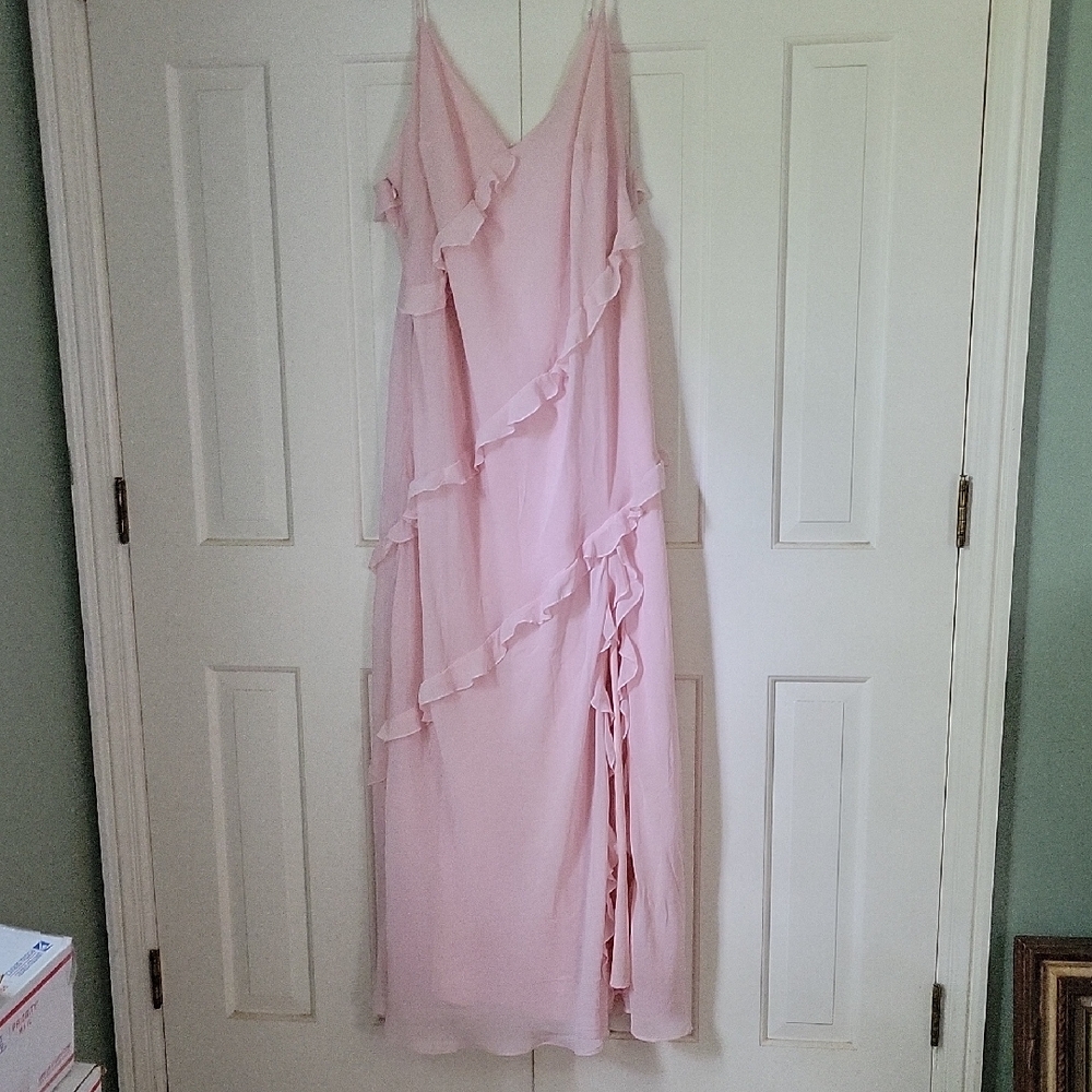 Birdy Grey Pastel Pink Chiffon Ruffled Sleeveless Maxi Dress Sz 3x